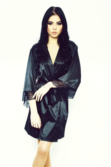 Beautiful Woman Silk Lace Robe Stock Photos Free Royalty Free