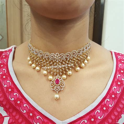 Traditional South Indian Diamond Neck Choker Gold Necklace Women
