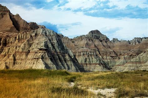 Eroding Cliffs And Prairie Grass In Badlands National Park South