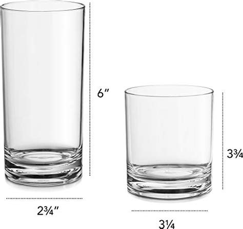 Le Raze Elegant Acrylic Drinking Glasses [set Of 16] Attractive Clear Plastic Tumblers
