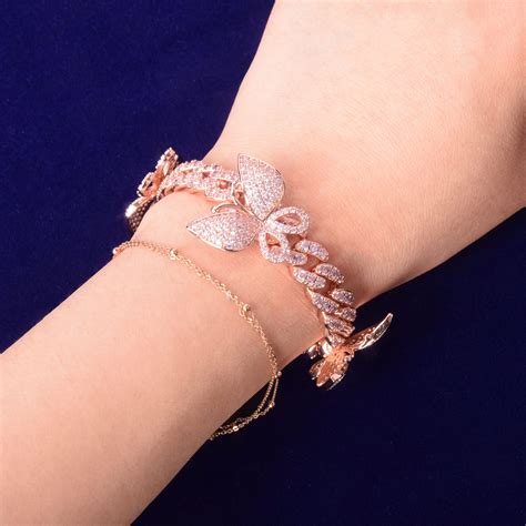 10mm Pink Gold Bracelet With Butterfly Bling Women Jewelry Aaaa Zircon