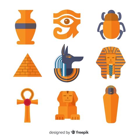 Set Van Egyptische Symbolen In Platte Ontwerp Gratis Vector