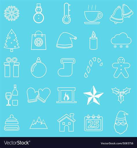 Winter Line Icons On Blue Background Royalty Free Vector