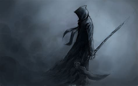 Wallpaper : drawing, dark, hoods, sword, warrior, death, reaper ...