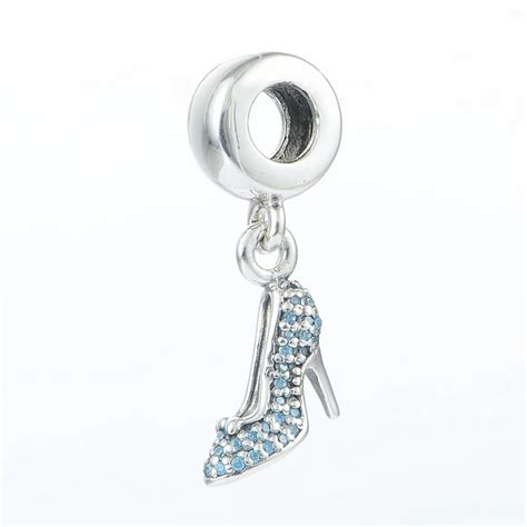 925 Sterling Silver Blue Pave CZ Sparkling Slipper Charms High Heel