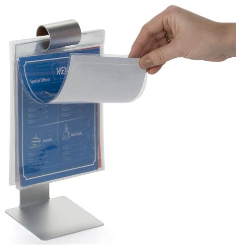 10 5” flip menu holder for tabletop 10 vinyl sleeves stainless steel silver bar displays