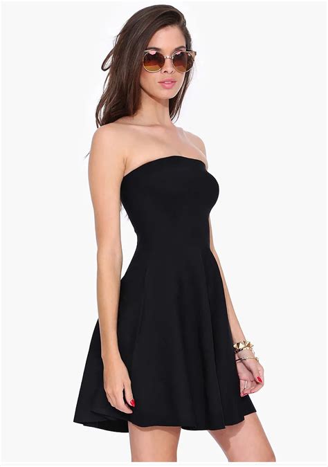 Buy 2015 Sexy Black Sheath Strapless Mini Ruffle Dress