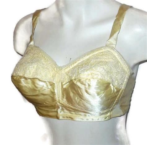 Vintage Bra 1950s 60s Yellow Satin Lace Padded Bullet Bra Etsy Vintage Bra Satin Laces