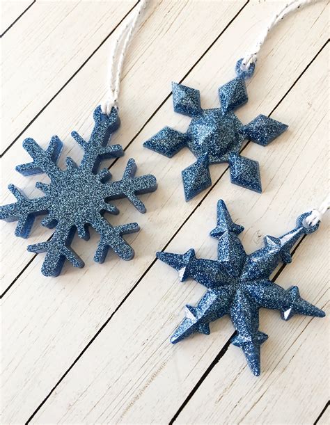 Blue Snowflake Ornaments Glitter Christmas Ornaments Etsy