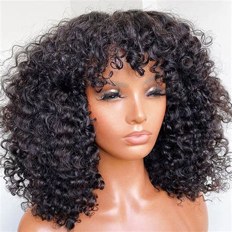 Bohemian Curl Lace Frontal Human Hair Wigs With Bangs High Density