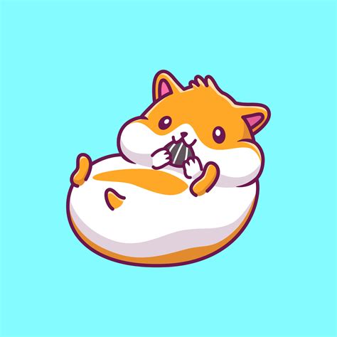 Cute Hamster Eating Sunflower Seed Cartoon Vector Icon Illustration