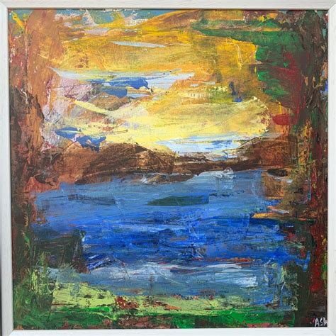 Angela Wakefield Abstract Expressionist Lake Landscape Painting By