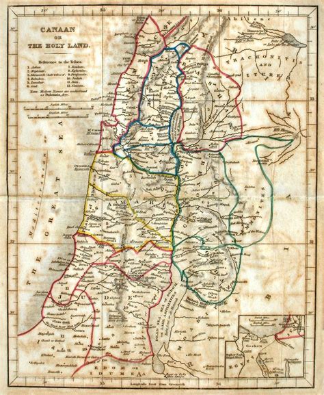 Old Map Of The Holy Land Early Map Of The Holy Land Line Colored