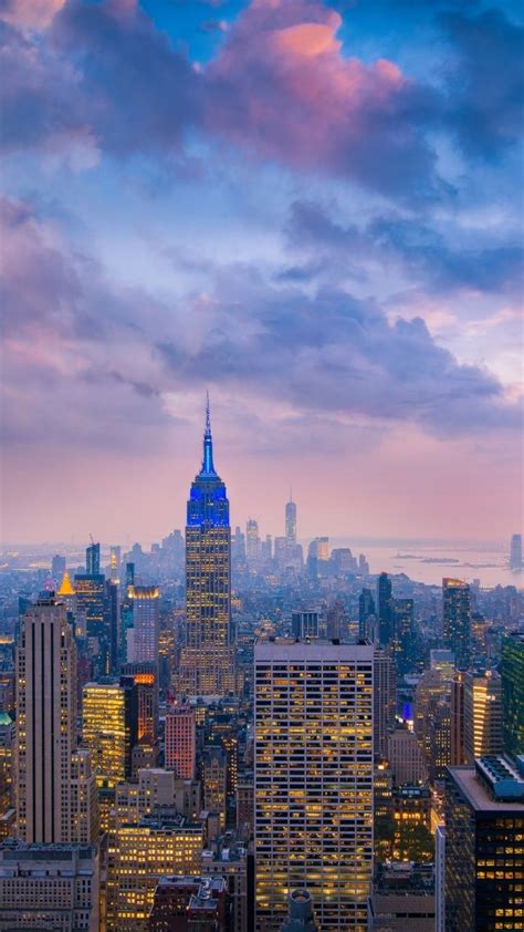 Evening Clouds Sunset New York Cityscape 720x1280 Wallpaper