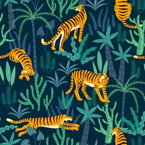 Transparente Motif Exotique Avec Des Tigres Dans La Jungle Art