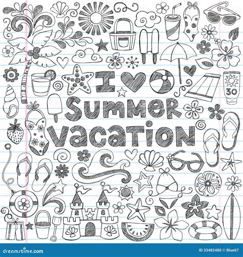 I Love Summer Vacation Tropical Doodle Vector Stock Vector