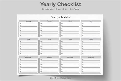 Yearly Checklistyearly Planneryear At A Glancemonthly Etsy