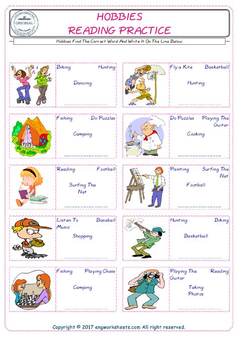 Hobbies Esl Printable English Vocabulary Worksheets