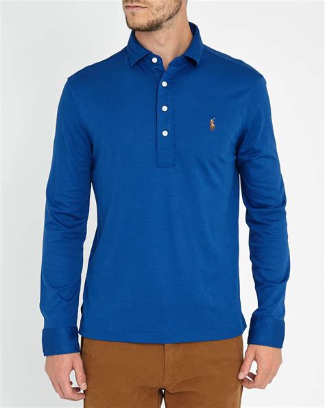 Polo Ralph Lauren Navy Long Sleeve Cotton Jersey Polo Shirt In Blue For