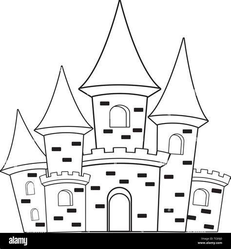 Gran Castillo Medieval Icon Caricatura En Blanco Y Negro Imagen Vector
