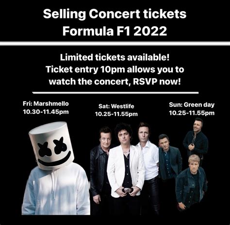 Singapore F1 2022 Concert Tickets Marshmello Westlife Green Day