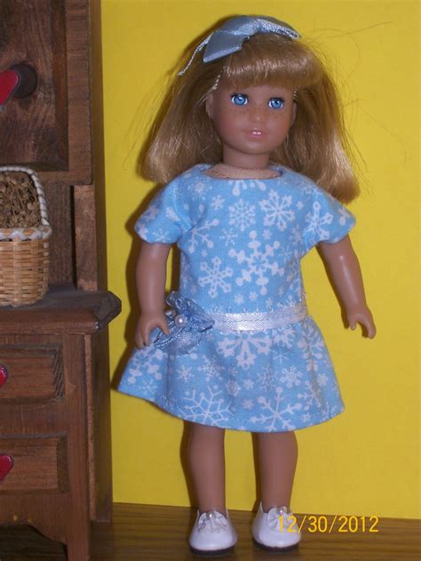 American Girl Mini Doll Clothes Light Blue Dress With White Snowflake
