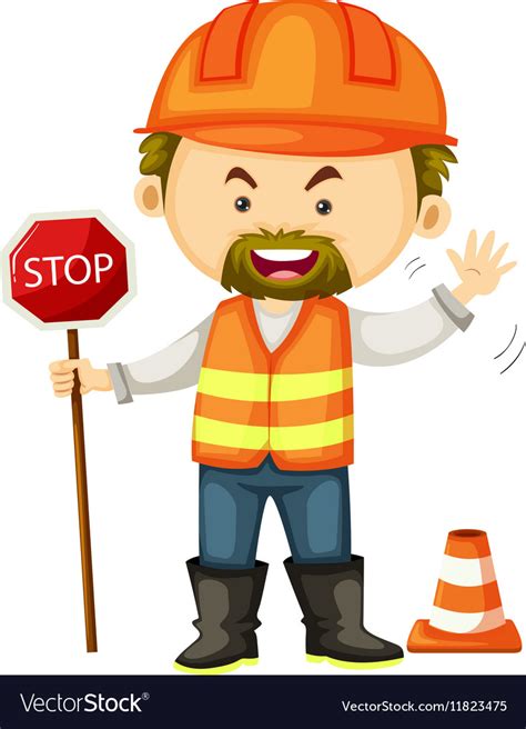Road Worker With Stop Sign Royalty Free Vector Image