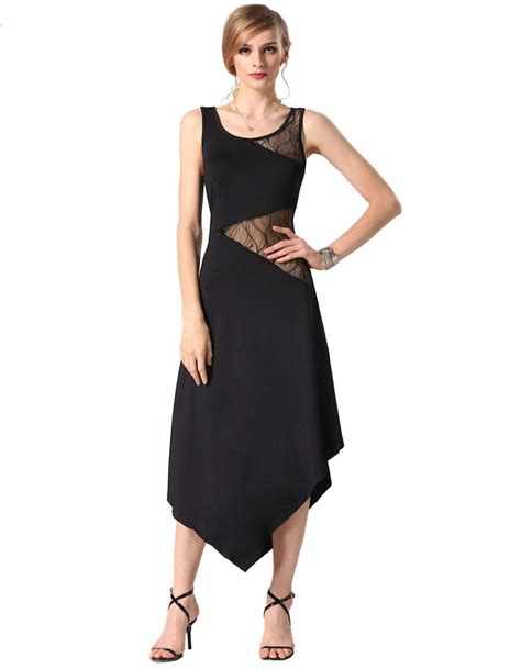 2016 Sexy Fashion Mesh Patchwork Women Clubwear Sleeveless Sheer Black Party Dress Elegant