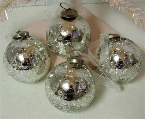 Antiqued Silver Mercury Glass Christmas Tree Ornaments