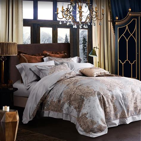 Luxury Silk Bedding Set King Size Silver Duvet Cover European Floral