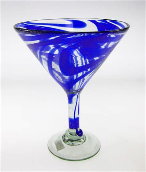 Martini Glass Blue Swirl 15oz Made In Mexico With Recycled Glass