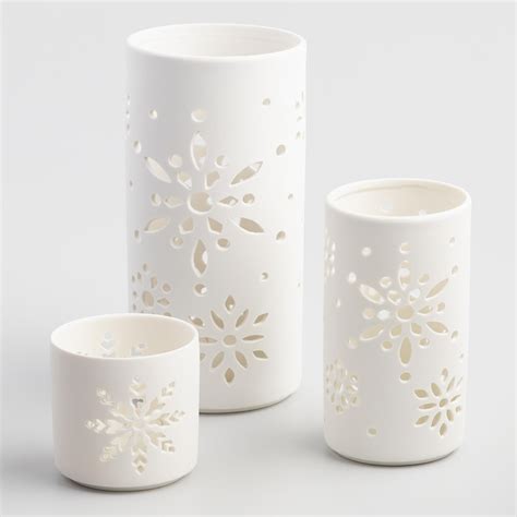 White Ceramic Snowflake Tealight Candleholder Candle Holders Candle