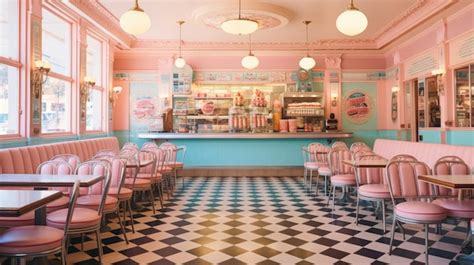 premium ai image a photo of a classic ice cream parlor with vintage signage checkered floor