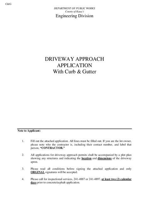 Fillable Online Driveway Approach Application With Curb Gutter Fax