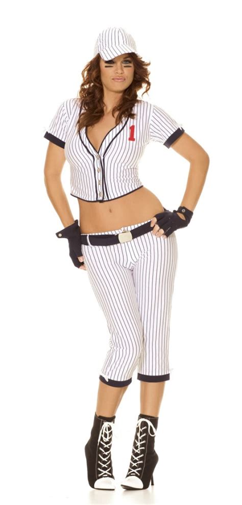 Homerun Hottie Costume Baseball Player Uniform Adult Softball Striped White 9949 Ebay