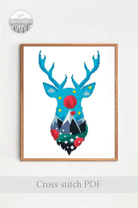 christmas deer modern cross stitch pattern pdf landscape etsy cross stitch patterns cross