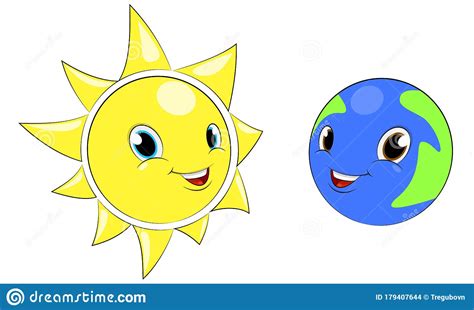 Cute Earth And Sun Planet Satellite And Star Solar System Cartoon