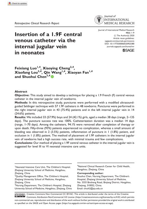 Pdf Insertion Of A 19f Central Venous Catheter Via The Internal