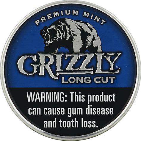 Grizzly Snuff Moist Long Cut Premium Mint Chewing Tobacco The