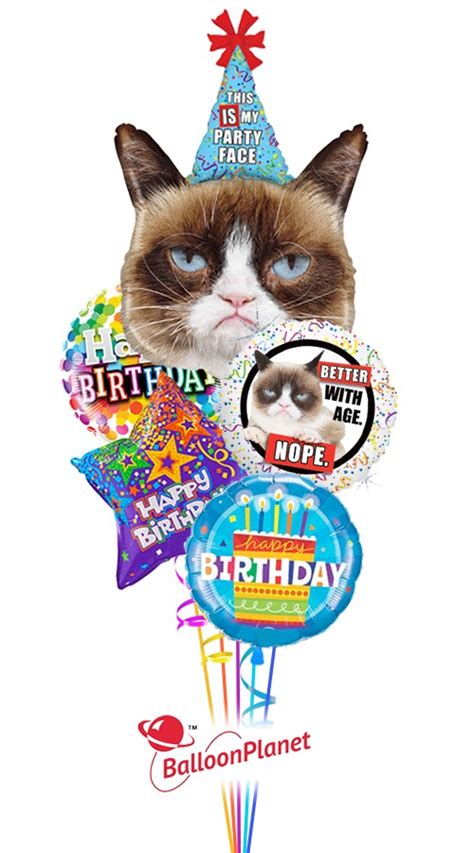 Grumpy Cat Birthday Balloon Bouquet 5 Balloons Balloon Delivery By
