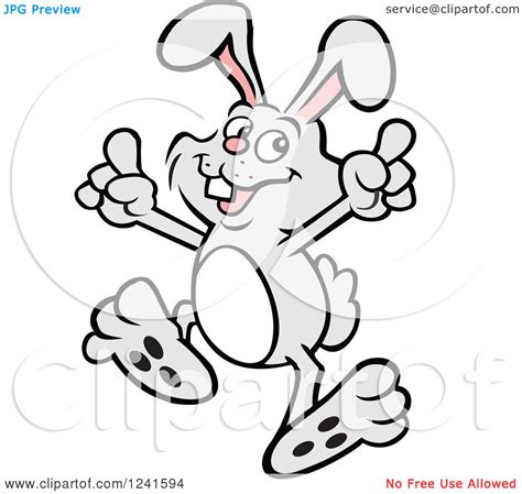 Clipart Of A Gray Bunny Rabbit Hare Doing A Happy Dance Royalty Free
