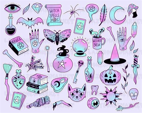 Pastel Goth Witch Clipart Pack Witchy Clipart Printable Etsy Pastel