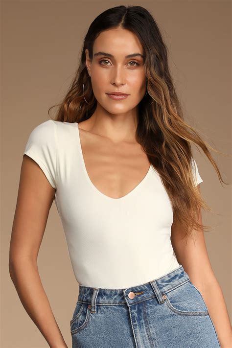 Free People Ready Or Not Bodysuit White Bodysuit Ribbed Top Lulus