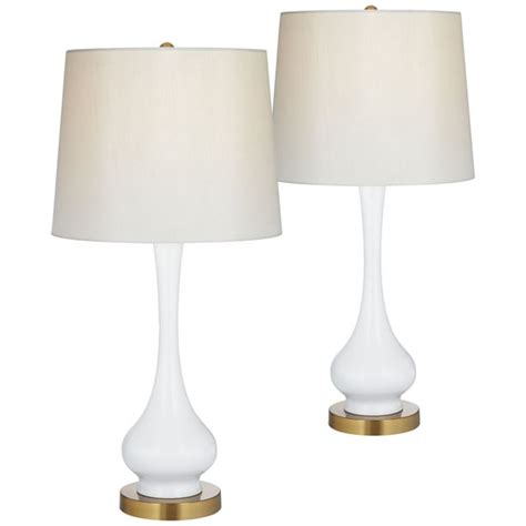 360 Lighting Mid Century Modern Table Lamps Set Of 2 Metal White Gourd