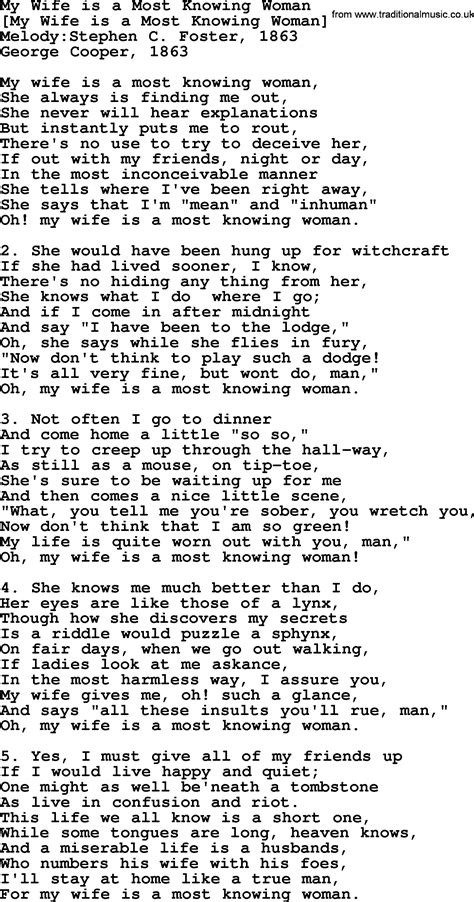 Old American Song Lyrics For My Wife Is A Most Knowing Woman With PDF