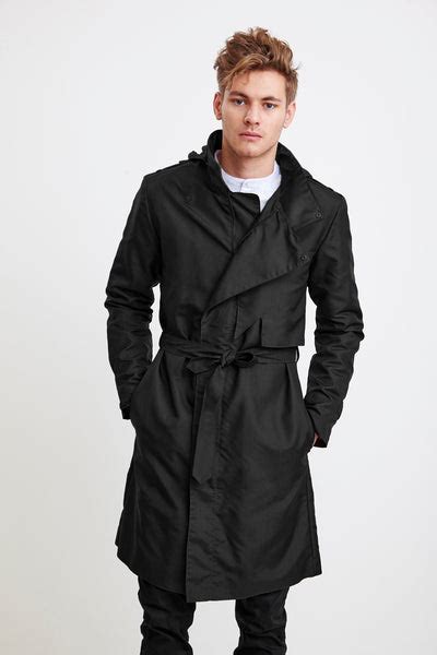 Zipper Trench Coat Black Raincoat For Men