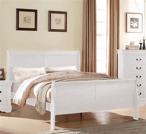 Twin Full Queen King White Finish Wooden Sleigh Bed Frame Headboard