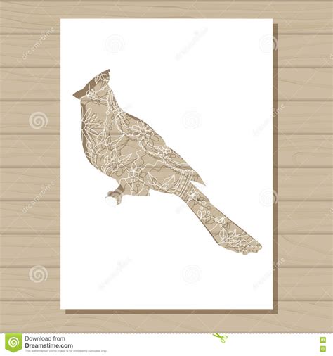 Stencil Template Of Cardinal Bird On Wooden Background Stock ...