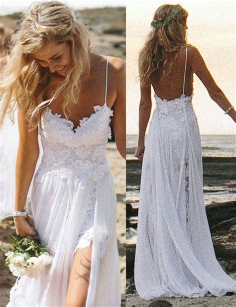 The top countries of supplier is china. A-line Spaghetti Straps Lace Backless Long Beach Wedding ...