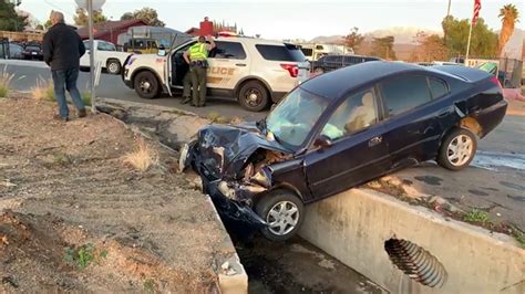Car Meets Ditch Yucaipa Blvd California Accident Traffic
